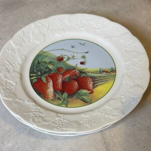 Strawberry Dessert Plates made in France. Set of 2